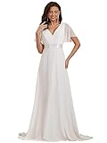 Ever-Pretty Vestido de Novia Largo para Mujer A-línea Escote en V Manga Corta Corte Imperio Gasa Blanco 44