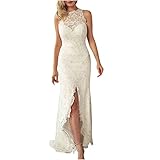 2022 Vestidos Largo para Mujer, Elegante de Novia de Boda del encaje Fiesta de Cóctel de Noche Moda Slim Fit Cuello redondo con abertur