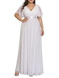 Ever-Pretty Vestido de Novia Largo para Mujer A-línea Escote en V Manga Corta Corte Imperio Gasa Blanco 44