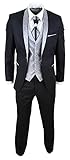 Traje Completo Negro de 4 Piezas para Novio con Cierre de 2 Botones con Cuello Chal y Corbata, Ajuste Personalizado, Estilo Clásico 50
