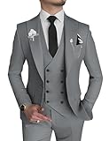Traje de Hombre 2 Piezas Slim Fit Doble Botonadura Blazer y Pantalones Boda Novio Smoking Pico Solapa Formal Baile de graduación, Gris Puro, M