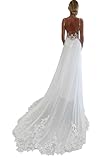 GeRRiT Vestido de Novia de Encaje Femenino, Aplicaciones de Cuello V, Moda de Novia de Registro, Blanco (Blanco 02), 34