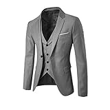 Take Idea Traje para hombre de 3 piezas, monocolor, corte ajustado, para negocios, sacos, pantalones, elegante, blazer chaleco, gris, XXXL, chaqueta de invierno chaqueta larg