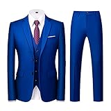 Traje de esmoquin para hombre, 3 piezas, ajustado, con un solo botonadura, dos botones, traje de esmoquin, blazer, chaleco, pantalones, Azul Joya, XL