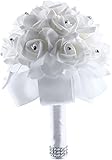 PIQIUQIU Ramos de Novia, Nupcial de La Novia Ramo de La Boda Flores Artificial de La Boda Que Sostienen Las Flores con el Rhinestone 7x9,8 Pulgadas
