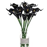 huaao 12pcs Lirios de Cala Flores Artificiales Negro en Latex, Ramos Flores Falsos Realista, Decoración de Aniversario, Matrimonio, Boda, Hogar, Oficina, Arreglos Florales, Bouquets Flor Nupc