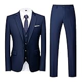 Allthemen Traje para Hombre Boda 3 Piezas Slim Fit Trajes de Esmoquin Un botón Color sólido Chaqueta Formal para Hombre Chaleco y Pantalones Azul Marino S