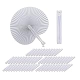 QUMAO 60 Piezas Abanico PAI PAI de Papel Plegable Paipai Detalles Regalos para Invitados de Bodas Fiestas o Ceremonias Blanco (Redondo)