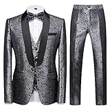 Traje de 3 piezas para hombre, ajuste regular, de cachemira, para boda, casual, negocios, cena, fiesta, esmoquin, plata, XXL